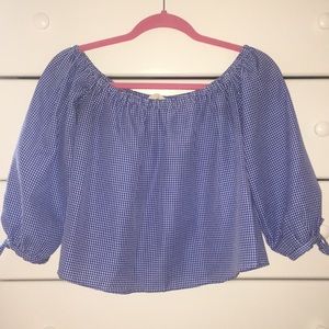 Gingham patterned off the shoulder blouse
